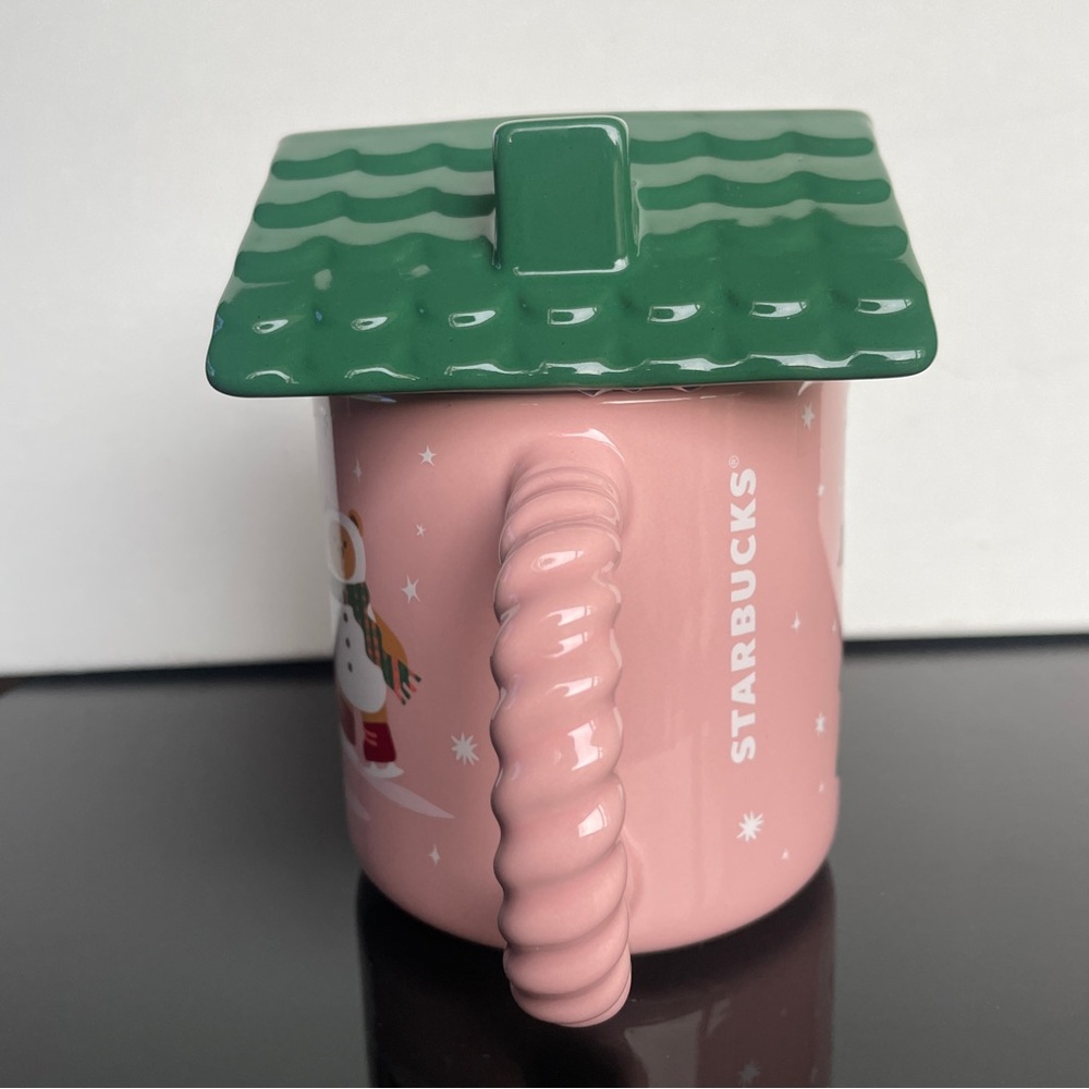 Starbucks Festive Pink Mug with Green Roof Lid - Picture 3 of 9